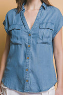 Chloe Denim Woven Short Sleeve Shirt detail