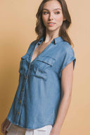 Chloe Denim Woven Short Sleeve Shirt side