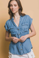 Chloe Denim Woven Short Sleeve Shirt