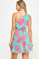 Ida Turquoise One Shoulder Mini Dress back