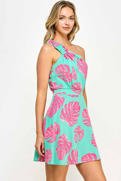 Ida Turquoise One Shoulder Mini Dress side