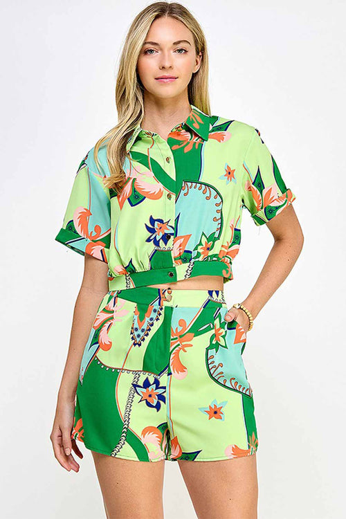 Hallie Green Printed Shorts Set