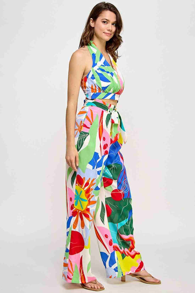 Terry Printed Halter Pants Set side