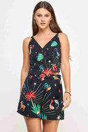 Anna Black Printed Vest Shorts Set