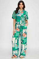 Teal Printed Stamps Pants Set