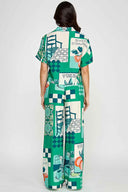 Teal Printed Stamps Pants Set back