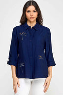 Navy Palm Embroidery Shirt