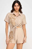 Natural Embroidery Shorts Set