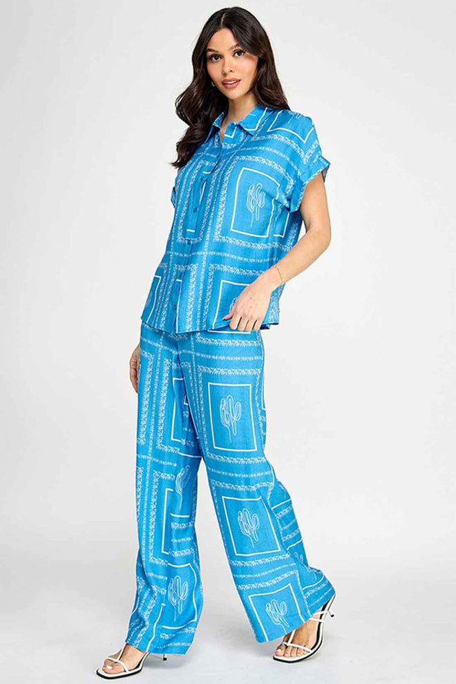 Blue Printed Pants Set side