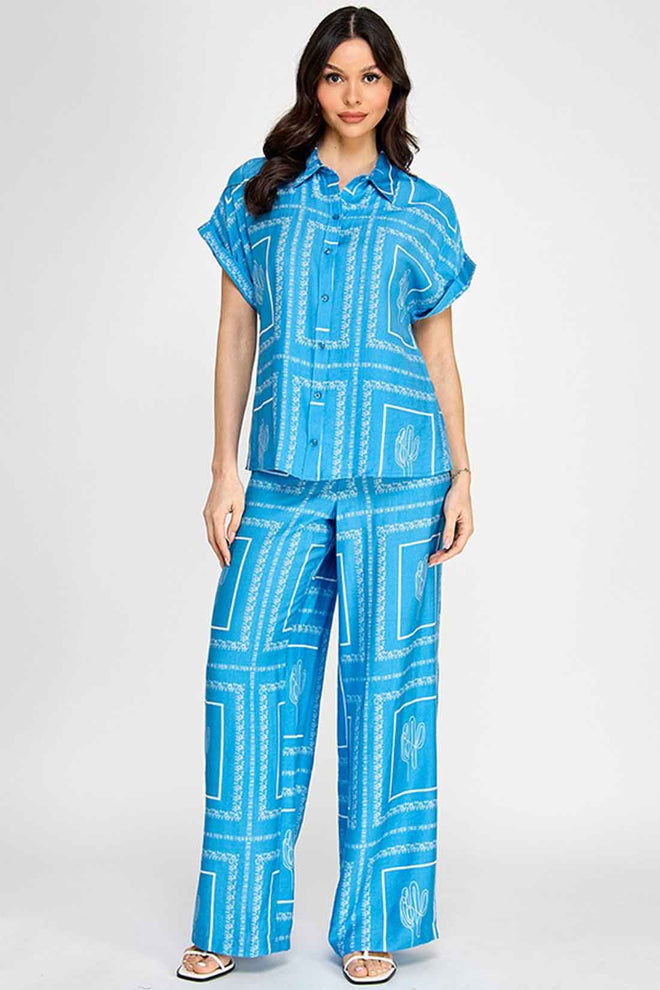 Blue Printed Pants Set