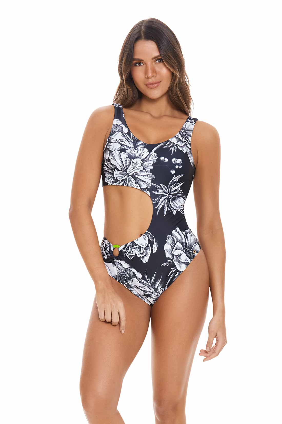 Black Floral Wrap Front Cutout Swimsuit - One Piece – Mocca Beach Store