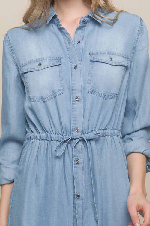 Eve Denim Long Sleeve Shirt Mini Dress detail