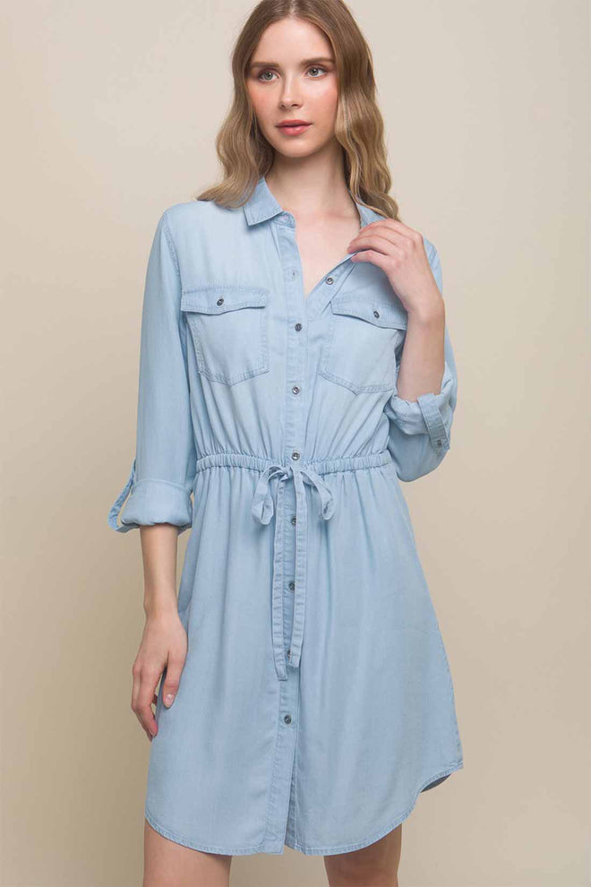 Eve Light Denim Long Sleeve Shirt Mini Dress