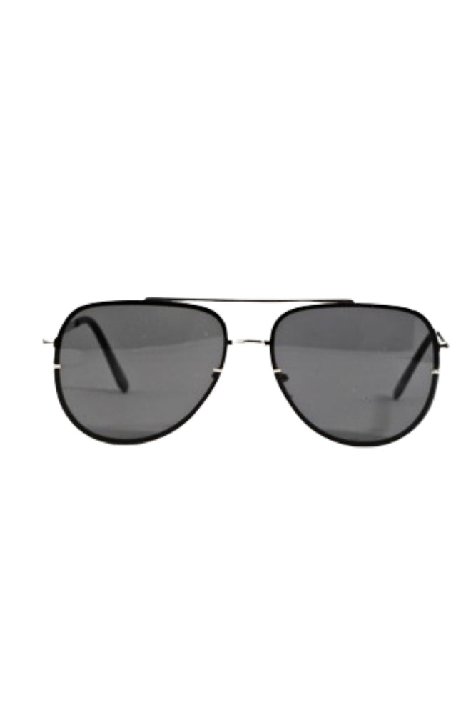 Cassie Black Silver Aviator Sunglasses