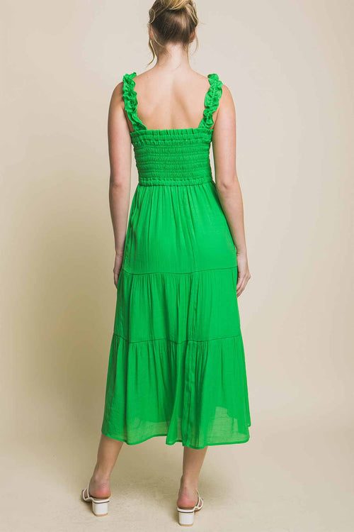 Camila Green Smocked Midi Dress back