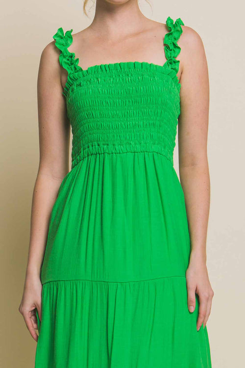 Camila Green Smocked Midi Dress detail
