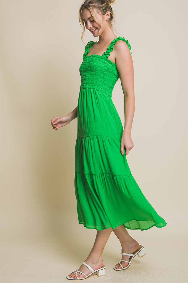 Camila Green Smocked Midi Dress side