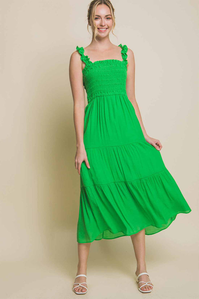 Camila Green Smocked Midi Dress