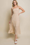 Camila Tan Smocked Midi Dress