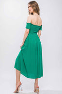 Nerea Green Off Shoulder Midi Dress back