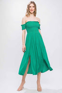 Nerea Green Off Shoulder Midi Dress