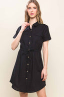 Terry Black Linen Mini Dress