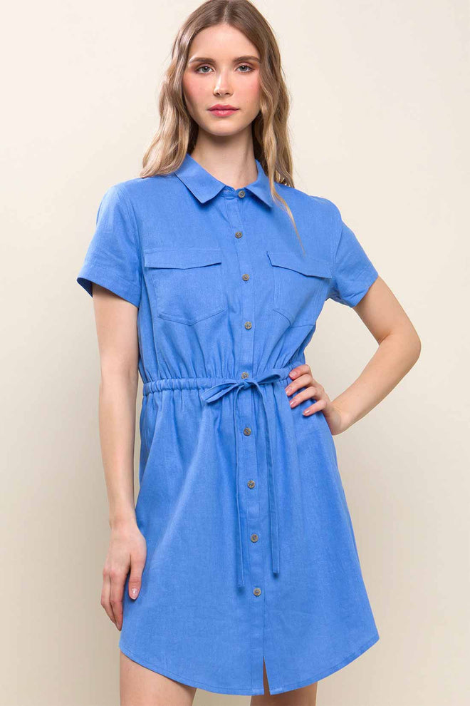 Terry Blue Linen Mini Dress