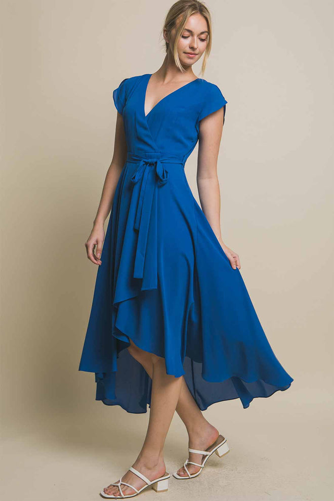Luisa Blue Ruffled Midi Dress front