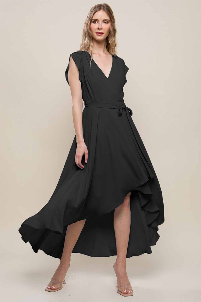 Luisa Black Ruffled Midi Dress