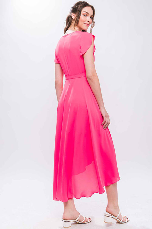 Luisa Fuchsia Ruffled Midi Dress back