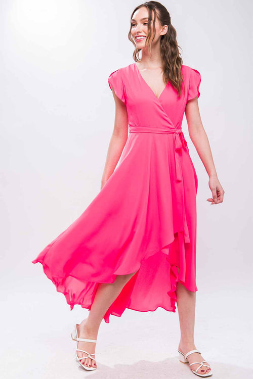 Luisa Fuchsia Ruffled Midi Dress side