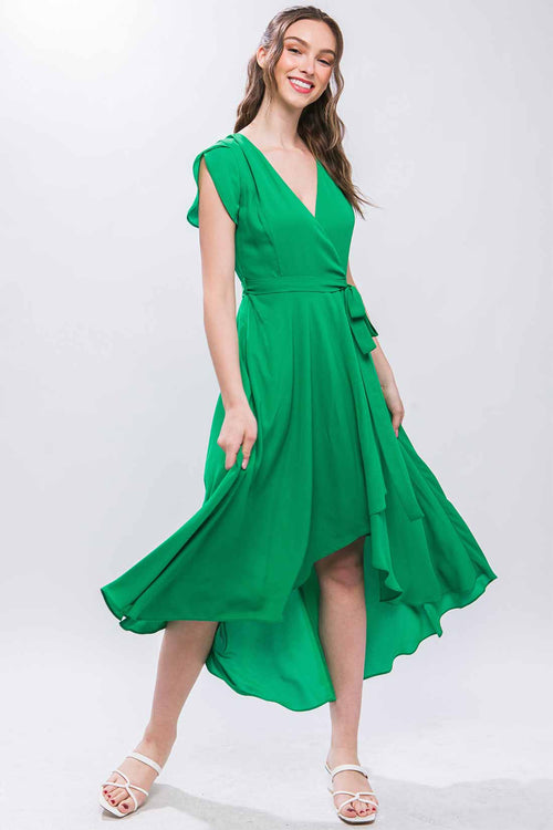 Luisa Green Ruffled Midi Dress front