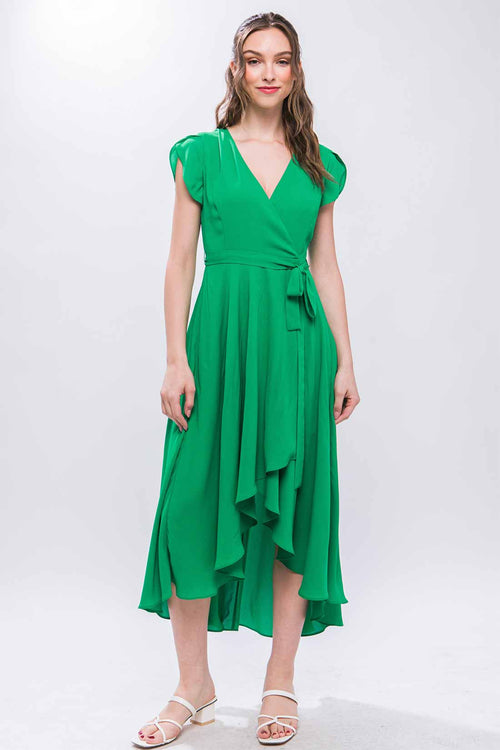 Luisa Green Ruffled Midi Dress