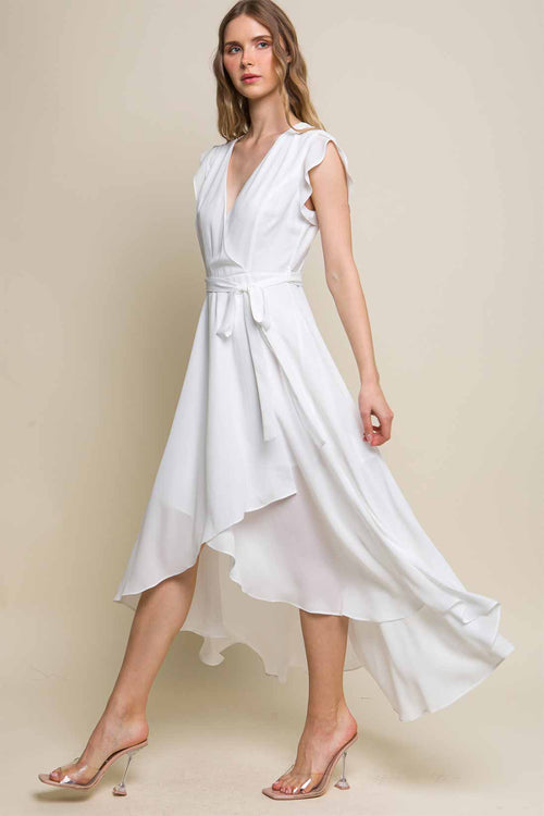 Luisa White Ruffled Midi Dress side