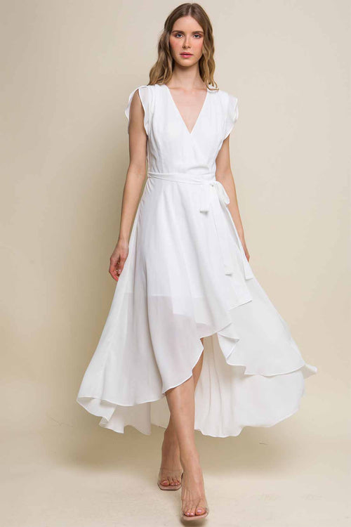 Luisa White Ruffled Midi Dress