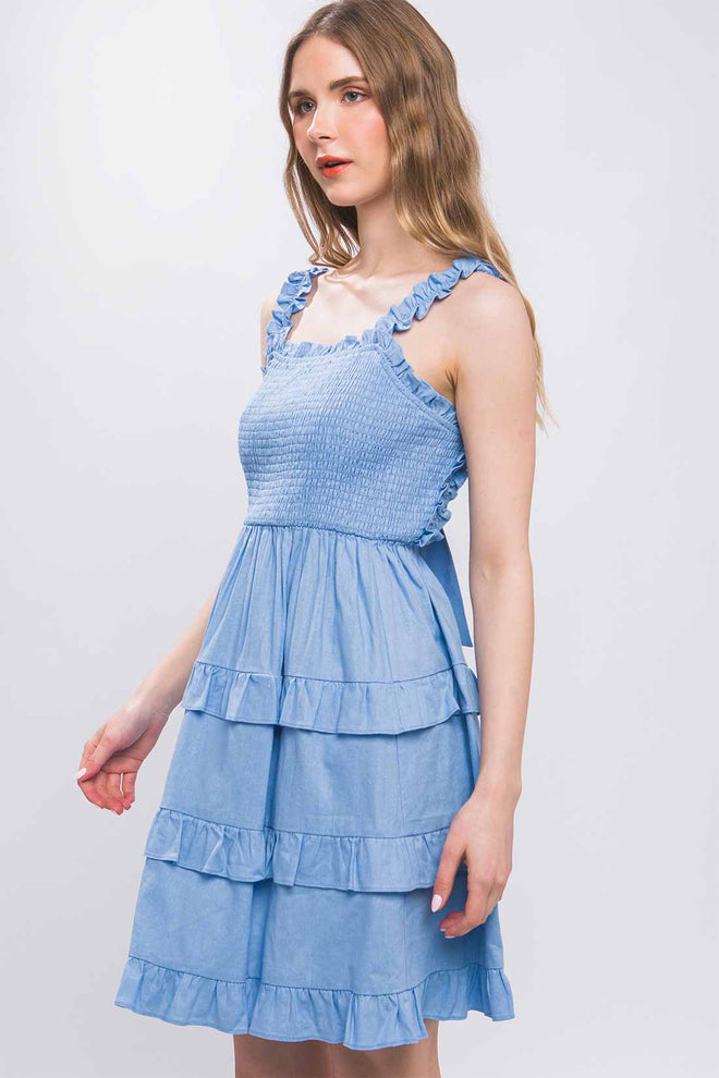 Didi Light Blue Smocked Mini Dress side