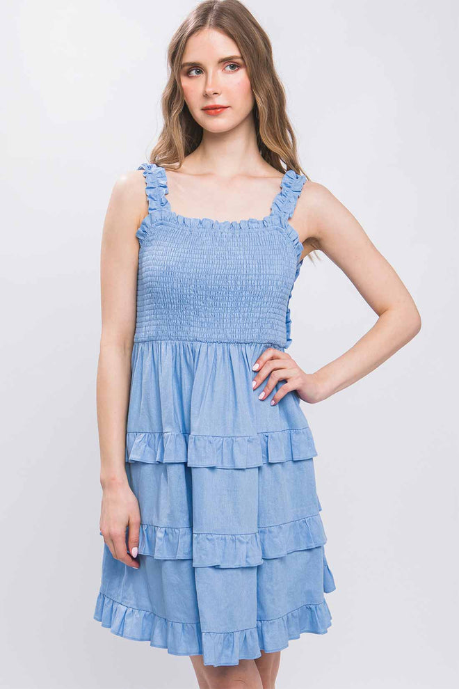 Didi Light Blue Smocked Mini Dress