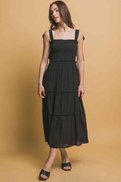 Black Pleated Midi Dress