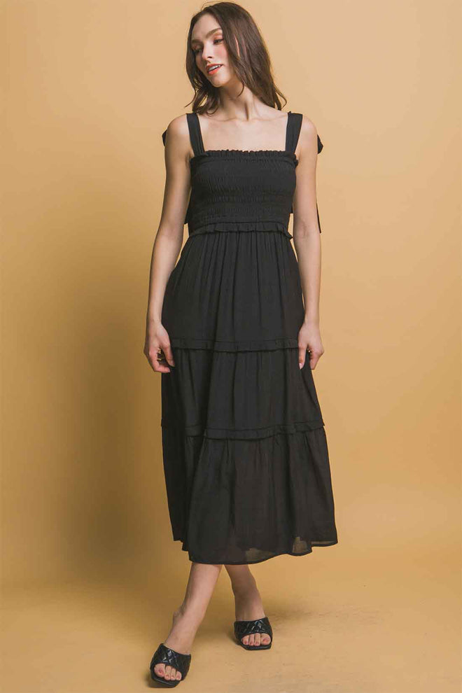 Black Pleated Midi Dress