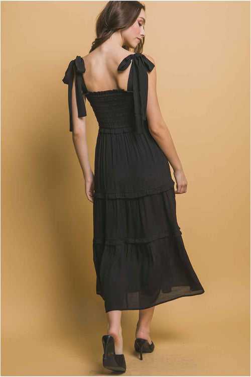 Black Pleated Midi Dress back
