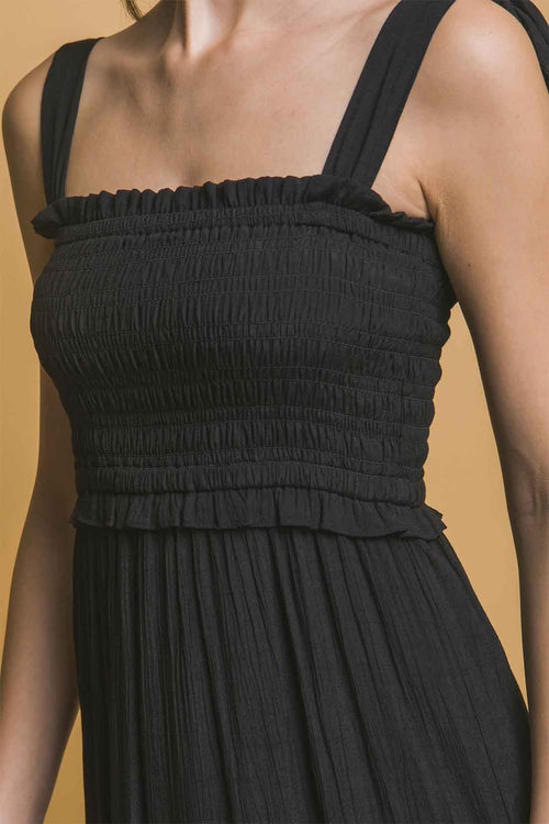 Black Pleated Midi Dress details