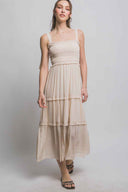 Natural Pleated Midi Dress