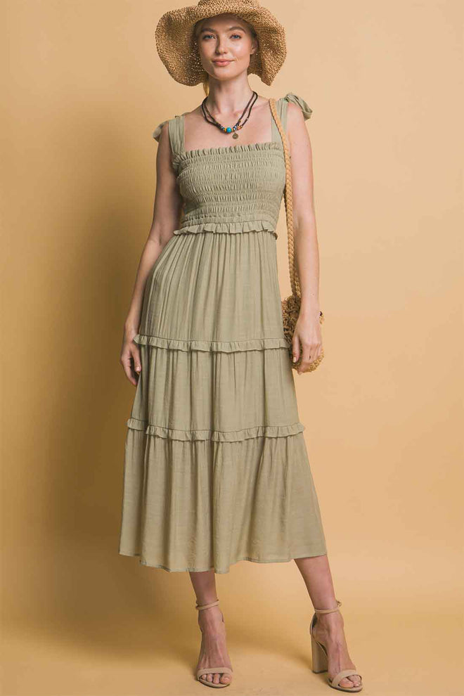 Sage Pleated Midi Dress