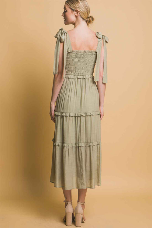 Sage Pleated Midi Dress back