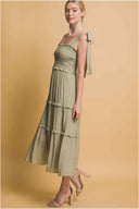Sage Pleated Midi Dress side