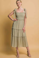 Sage Pleated Midi Dress front