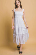 White Pleated Midi Dress