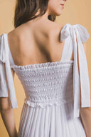 White Pleated Midi Dress detail