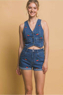 Cherry Denim Shorts Set