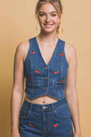 Cherry Denim Shorts Set details